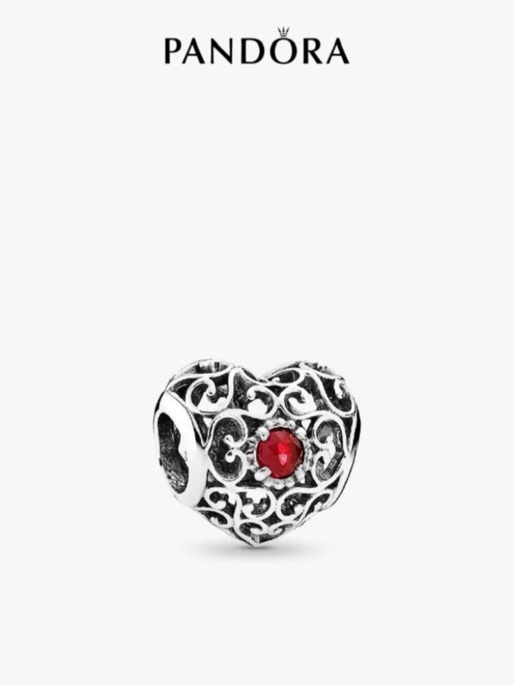 Pandora July Signature Heart Charm, Synthetic Ruby